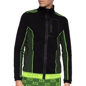 New Gucci GG Logo Track Jacket Full Zip Black Green Size Medium